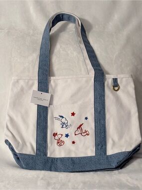 American Eagle Outfitters White & Blue Peanuts SnoopyEmbroidered Canvas Tote Bag